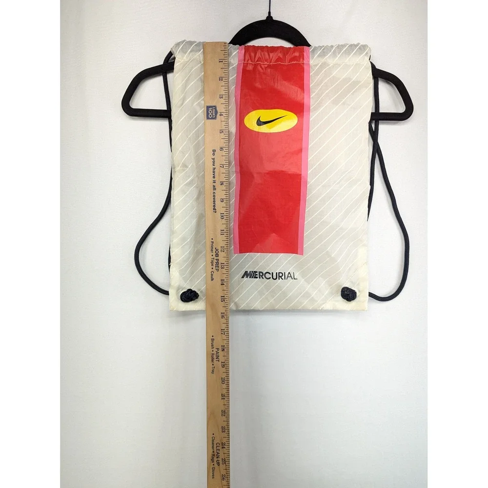 Nike Mercurial Drawstring Bag White Red Striped Soccer Gym Sackpack Swoosh Logo